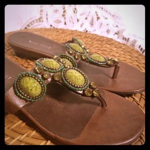 Boho Peridot Beaded Thong Sandals